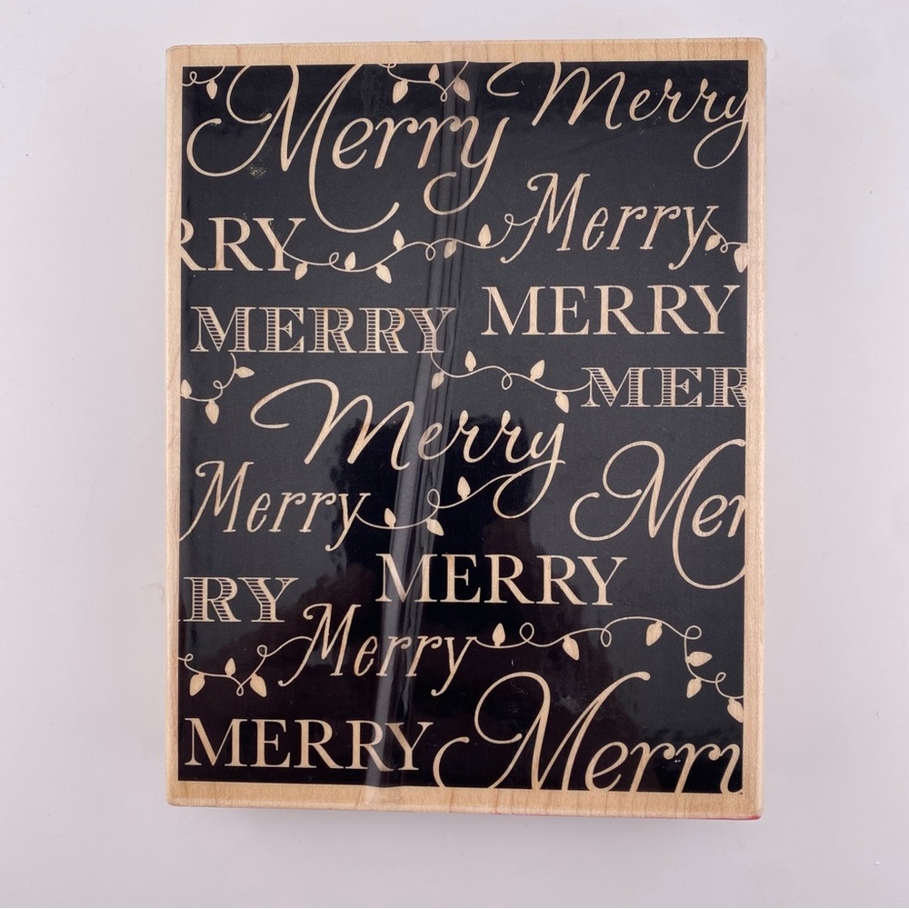 Hero Arts Merry Christmas Lights Wood Mounted Rubber Stamp.